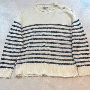 J.Crew Striped Sailor Sweater XXL Gold Button Shoulder Nautical Top